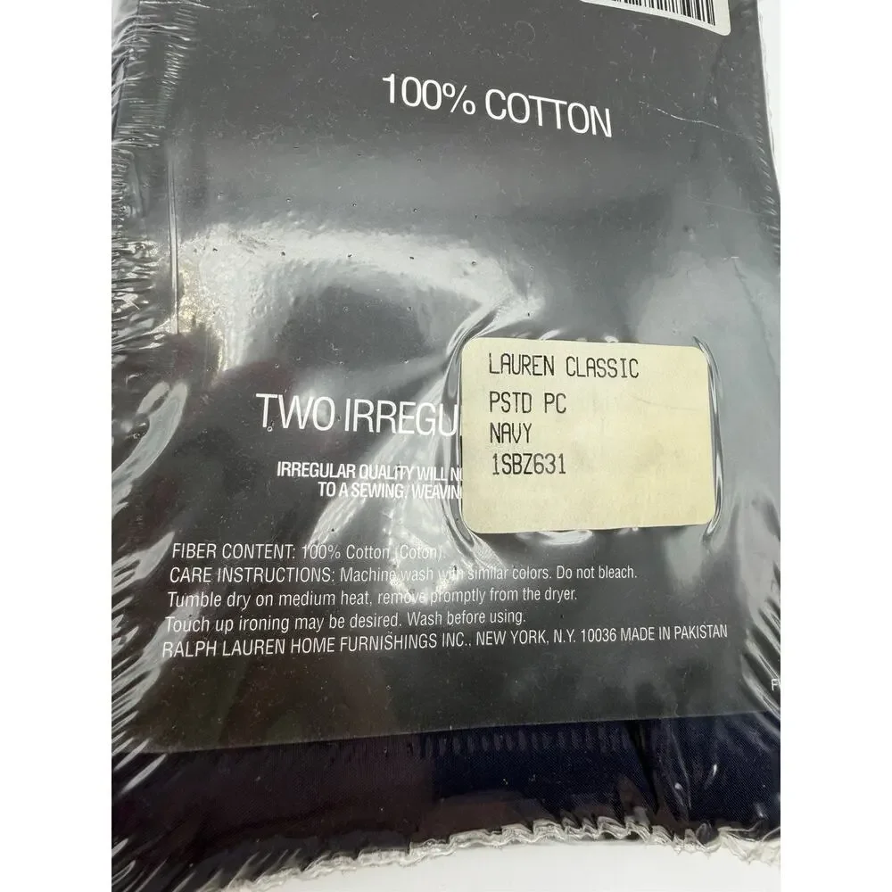 Ralph Lauren Vintage Irregular Pillowcases Set of 2 Navy Blue Cotton NEW